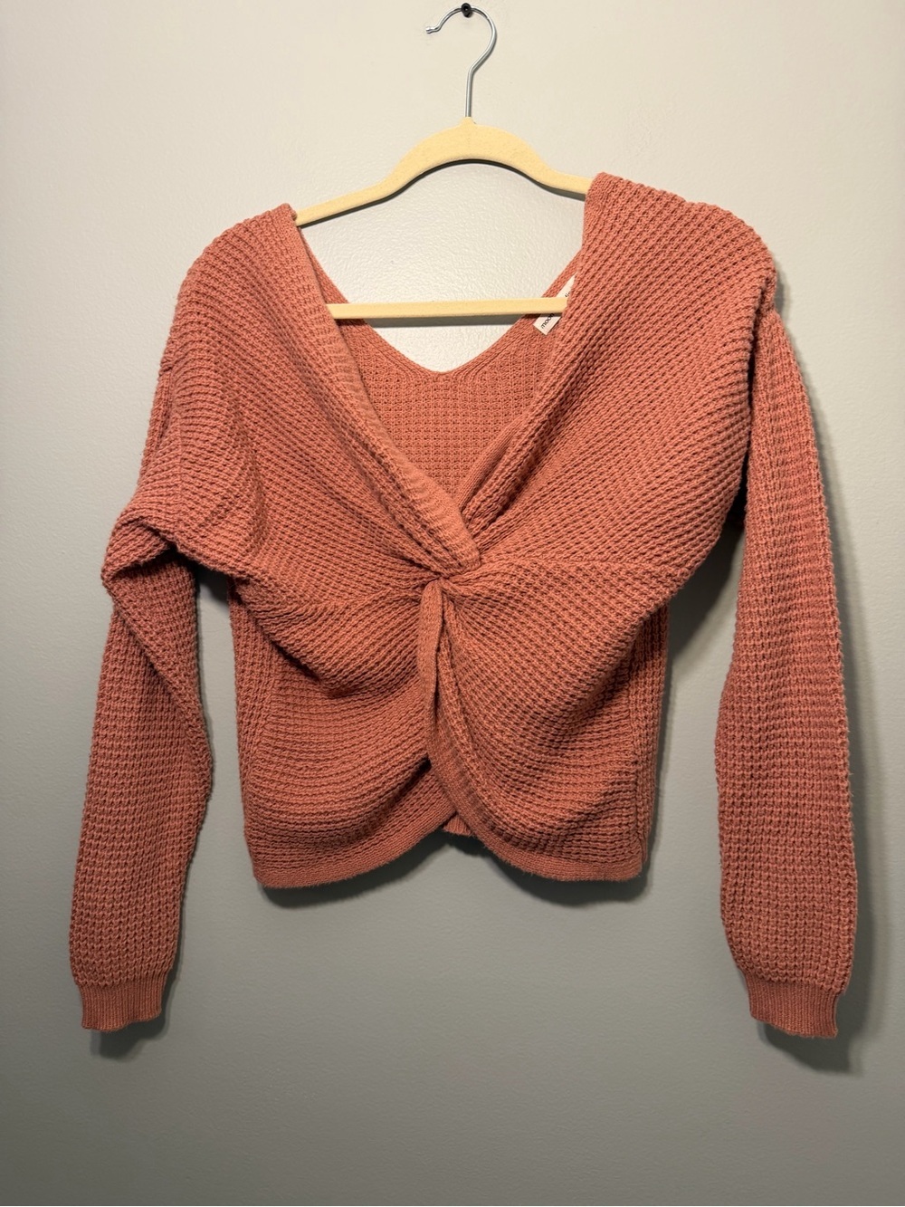 moon & madison Twist-Knot V-Neck Sweater - Rust